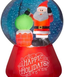 Seasons Inflatables Gemmy 5.5' Projection Airblown Snowflurry Snow Globe Santa On The Rooftop Scene