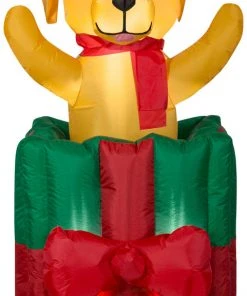 Gemmy Animated Puppy In Christmas Gift Box, 5 Ft Tall, Green