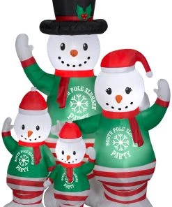 Gemmy Christmas Airblown Inflatable Pajama Snowman Family Scene, 7 Ft Tall, Multicolored