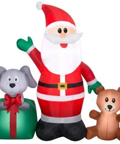Coming Soon Gemmy Christmas Airblown Inflatable Inflatable Santa And Friends, 5 Ft Tall, Red