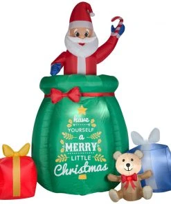 Coming Soon Gemmy Giant Animated Christmas Airblown Inflatable Inflatable Santa In A Gift Bag, 10 Ft Tall, Green