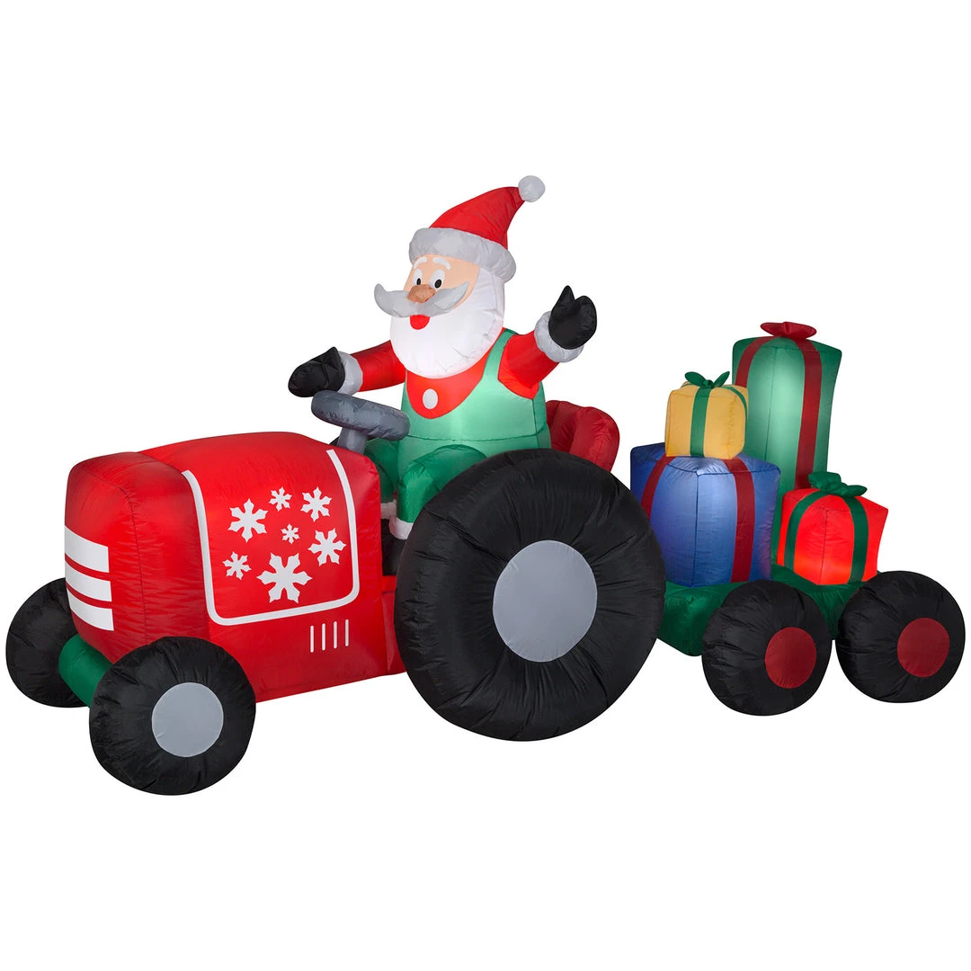 Gemmy Coming Soon 8.5' Wide Airblown Santa On Tractor W/Presents Scene Christmas Inflatable 1 Gemmy Coming Soon 8.5' Wide Airblown Santa On Tractor W/Presents Scene Christmas Inflatable