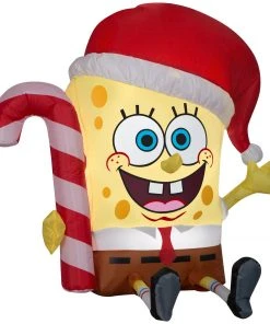 Gemmy Christmas Airblown Inflatable SpongeBob W/Candy Cane Nickelodeon, 3 Ft Tall, Yellow