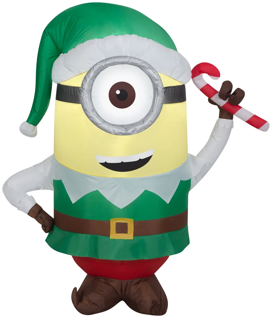 Gemmy Christmas Airblown Inflatable Stuart As Elf W/Candy Cane Universal, 3.5 Ft Tall, White 1 Gemmy Christmas Airblown Inflatable Stuart As Elf W/Candy Cane Universal, 3.5 Ft Tall, White