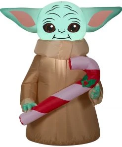 Gemmy Christmas Airblown Inflatable The Child W/Candy Cane Star Wars, 3.5 Ft Tall, Brown