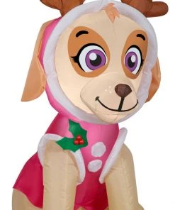 Gemmy Christmas Airblown Inflatable Skye In Pink Snow Outfit W/Antlers Nick, 3.5 Ft Tall, Pink