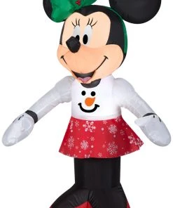 Gemmy Airblown Inflatable Inflatable Minnie Mouse In Snowman Sweater And Snowflake Skirt, 3.5 Ft Tall