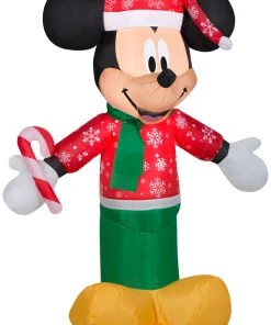 Gemmy Airblown Inflatable Mickey Mouse In Snowflake Sweater And Stocking Cap, 3.5 Ft Tall Christmas