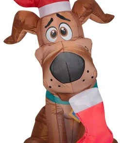 Gemmy Christmas Airblown Inflatable Inflatable SCOOB With A Christmas Stocking, 4.5 Ft Tall, Brown