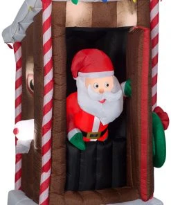 Gemmy Animated Christmas Airblown Inflatable Santa's Outhouse, 6 Ft Tall, Brown