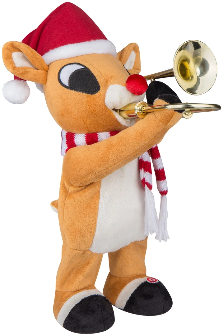 Gemmy Standing Trombone Rudolph W/Santa Hat And Scarf Rudolph, Brown Christmas 1 Gemmy Standing Trombone Rudolph W/Santa Hat And Scarf Rudolph, Brown Christmas