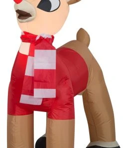Gemmy Christmas Airblown Inflatable Standing Rudolph In Santa Hat And Scarf Rudolph, 3.5 Ft Tall