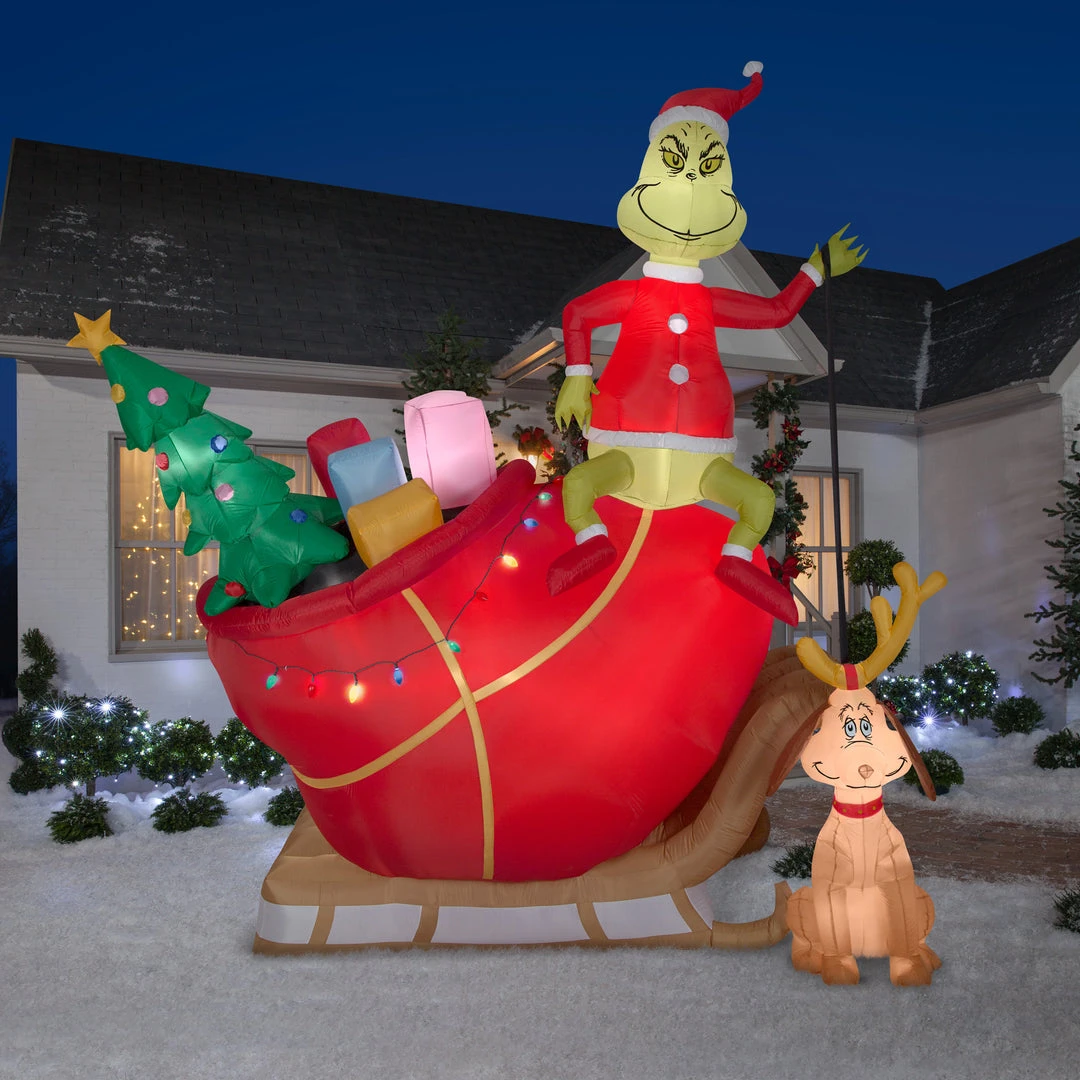Gemmy 12' Airblown Grinch And Max In Sleigh Colossal Scene Grinch Christmas Inflatable 1 Gemmy 12' Airblown Grinch And Max In Sleigh Colossal Scene Grinch Christmas Inflatable