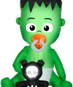 Gemmy Animated Airblown Nom Nom Baby W/Pacifier, 5.5 Ft Tall, Green Halloween
