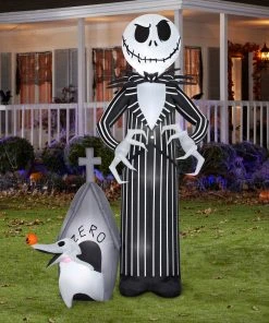 Gemmy 9' Airblown Jack Skellington And Zero Halloween Inflatable