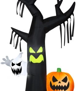 Gemmy Airblown Tree W/Ghost & JOL Scene OPP, 7 Ft Tall