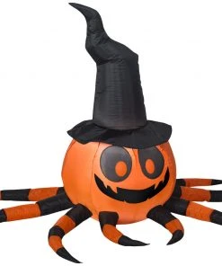 Gemmy Airblown Inflatable Orange And Black Spider With Witch Hat, 3 Ft Tall, Multicolored