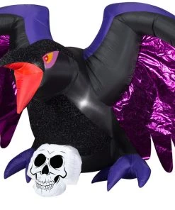 Gemmy 10' Airblown Inflatable Mixed Media Crow With Skull Scene Halloween