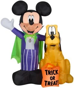 Gemmy Airblown Inflatable Vampire Mickey Mouse And Pluto, 5 Ft Tall, Purple Halloween