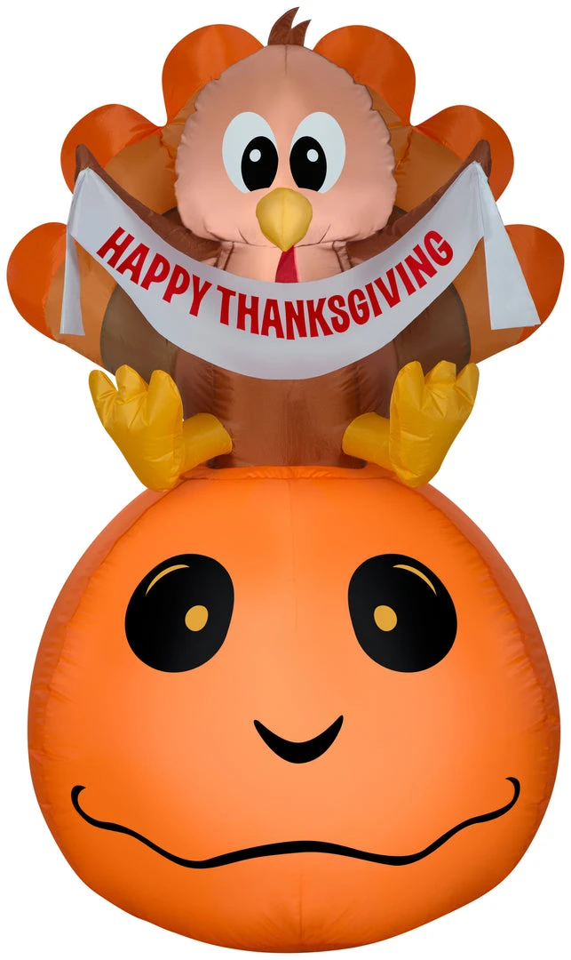 Gemmy Airblown Inflatable Pumpkin And Turkey With Happy Thanksgiving Banner, 4.5 Ft Tall, Orange Halloween 1 Gemmy Airblown Inflatable Pumpkin And Turkey With Happy Thanksgiving Banner, 4.5 Ft Tall, Orange Halloween