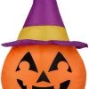 Gemmy Airdorable Airblown Jack O' Lantern W/Purple Hat, 1.5 Ft Tall, Orange Halloween