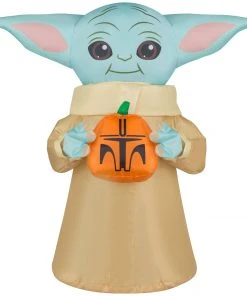 Gemmy Airdorable Airblown The Child W/Pumpkin Star Wars , 1.5 Ft Tall, Blue