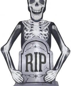 Gemmy Photorealistic Airblown Skeleton W/Tombstone Giant, 10 Ft Tall, Multicolored Halloween