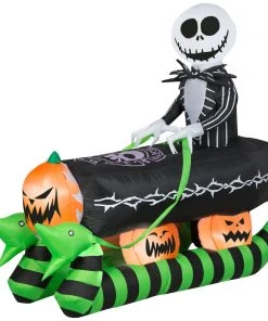 Gemmy Airblown Inflatable Jack Skellington In Coffin Sleigh, 5 Ft Tall, Black