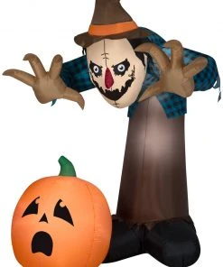 Halloween Gemmy Giant Animated Airblown Inflatable Haunted Scarecrow, 7.5 Ft Tall, Brown