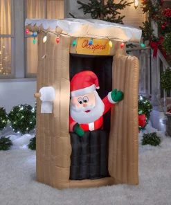 Gemmy Coming Soon 6' Animated Airblown Santa Coming Out Of The Outhouse Christmas Inflatable