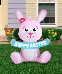 Gemmy 3.5' Airblown Outdoor Happy Easter Pink Bunny Spring Inflatable