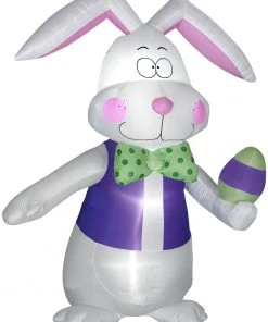 Easter Gemmy 7 Ft Airblown White Bowtie Bunny W/Vest, White