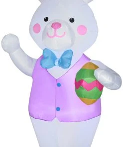 Gemmy Airblown Bunny W/Easter Egg OPP, 7 Ft Tall, White