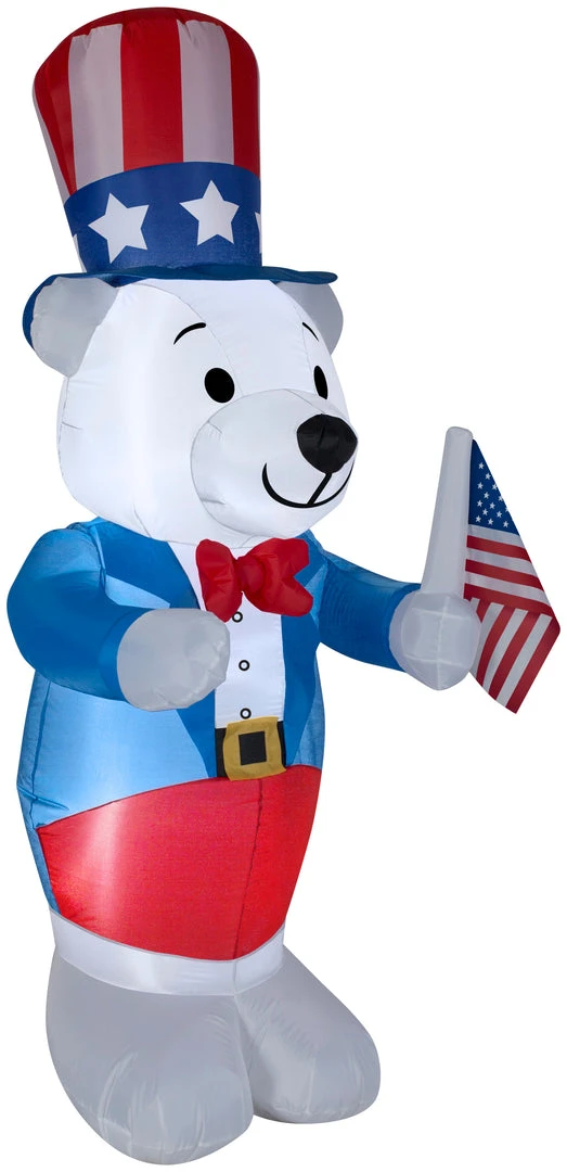 Gemmy 6' White Fourth Of July Bear Spring Inflatable Inflatables 1 Gemmy 6' White Fourth Of July Bear Spring Inflatable Inflatables