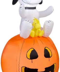 Gemmy Airblown Snoopy On Pumpkin Peanuts, 4.5 Ft Tall, Multicolored