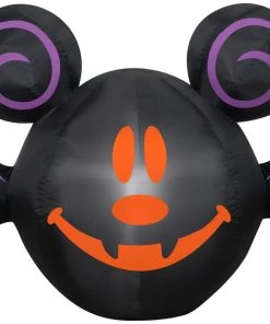 Halloween Gemmy Airblown Inflatable Mickey Mouse As Jack O' Lantern Bat, 3 Ft Tall, Black