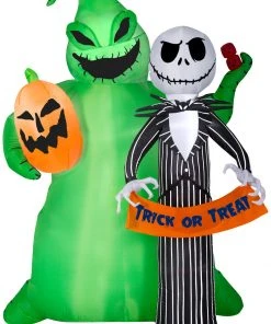 Gemmy Airblown Jack Skellington W/Oogie Boogie Scene Disney , 6.5 Ft Tall, Multicolored Halloween
