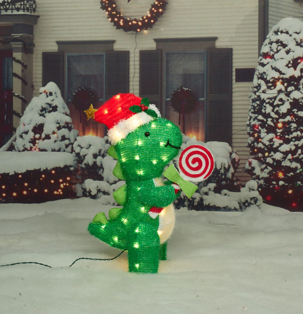 Everstar Christmas 26" UL Dinosaur With Peppermint Sculpture 1 Everstar Christmas 26" UL Dinosaur With Peppermint Sculpture