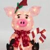Everstar 20" UL Glittering Thread Pig With Candy Cane Sculpture